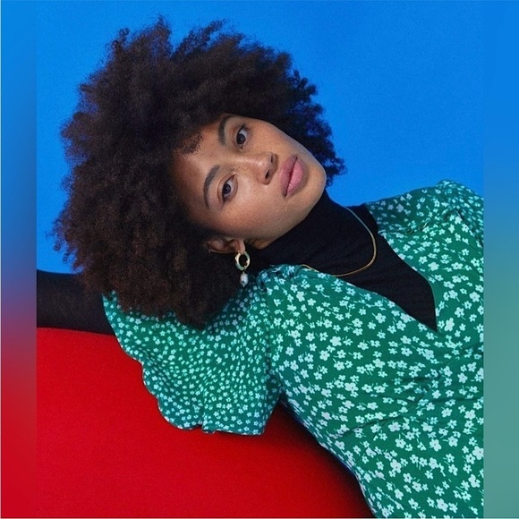 RIXO Silk Ditsy Floral Puff Long Sleeve V-Neck Empire Waist Ruffle Peplum Top XS - Picture 2 of 13